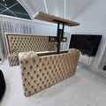 Luxusní postel CHESTERFIELD GOLD s výsuvným držákem na TV – 180×200 cm