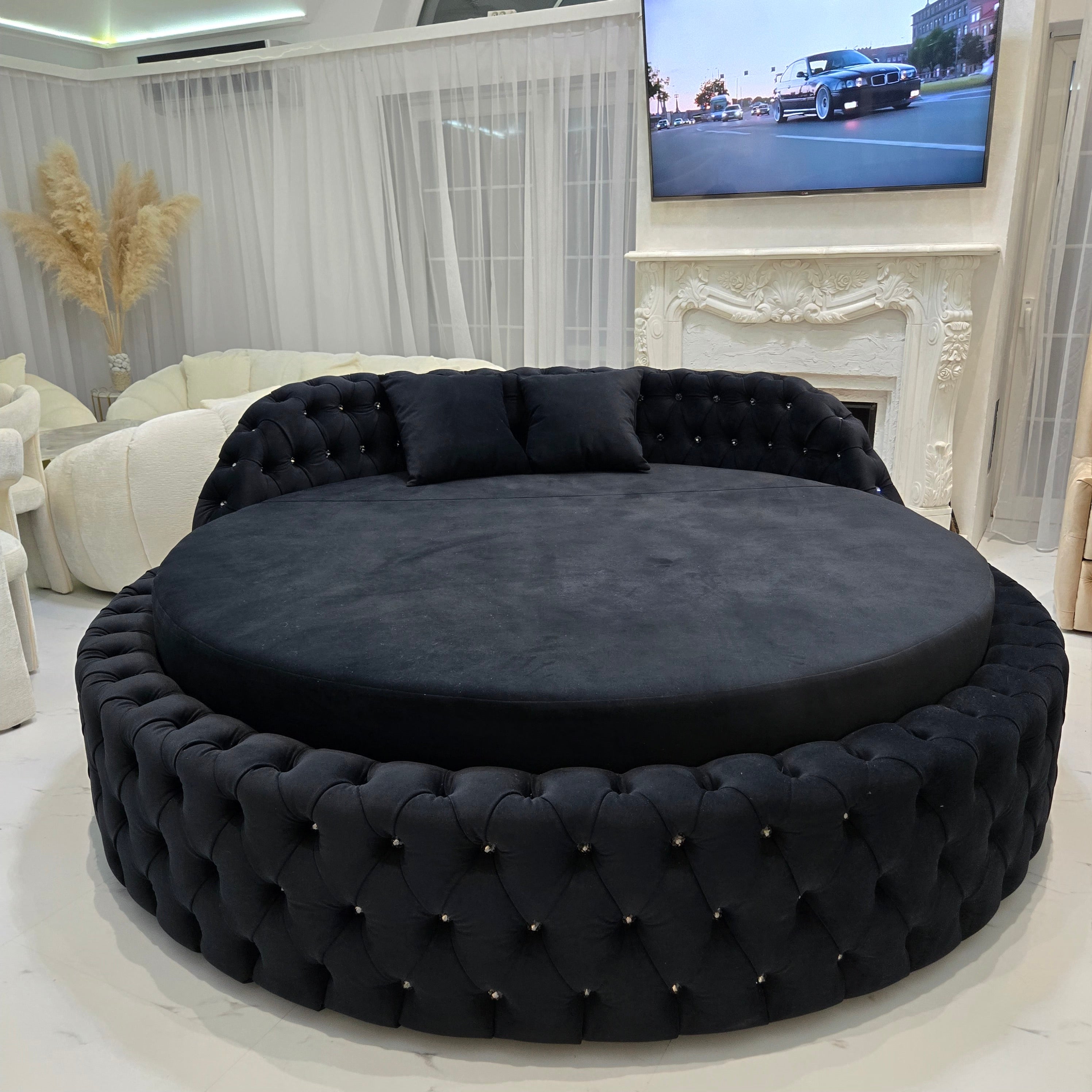 Luxusní kulatá postel CHESTERFIELD BLACK – 200 cm