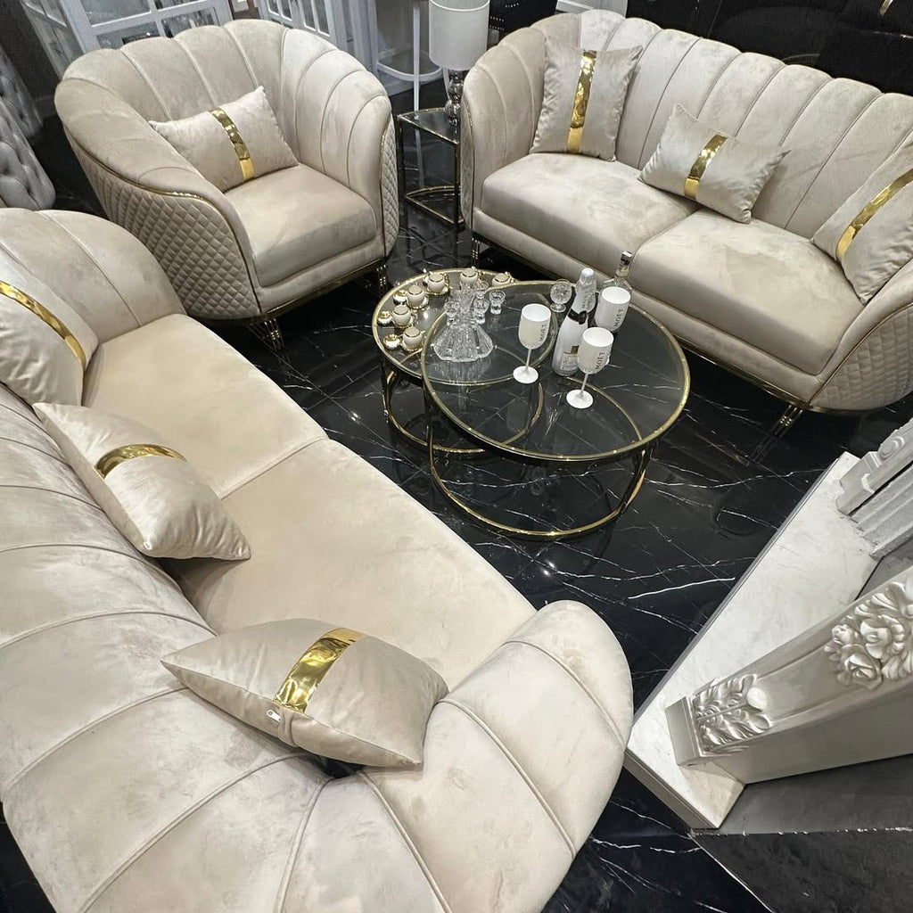 Sedačková sestava Glamour Trio Beige Gold