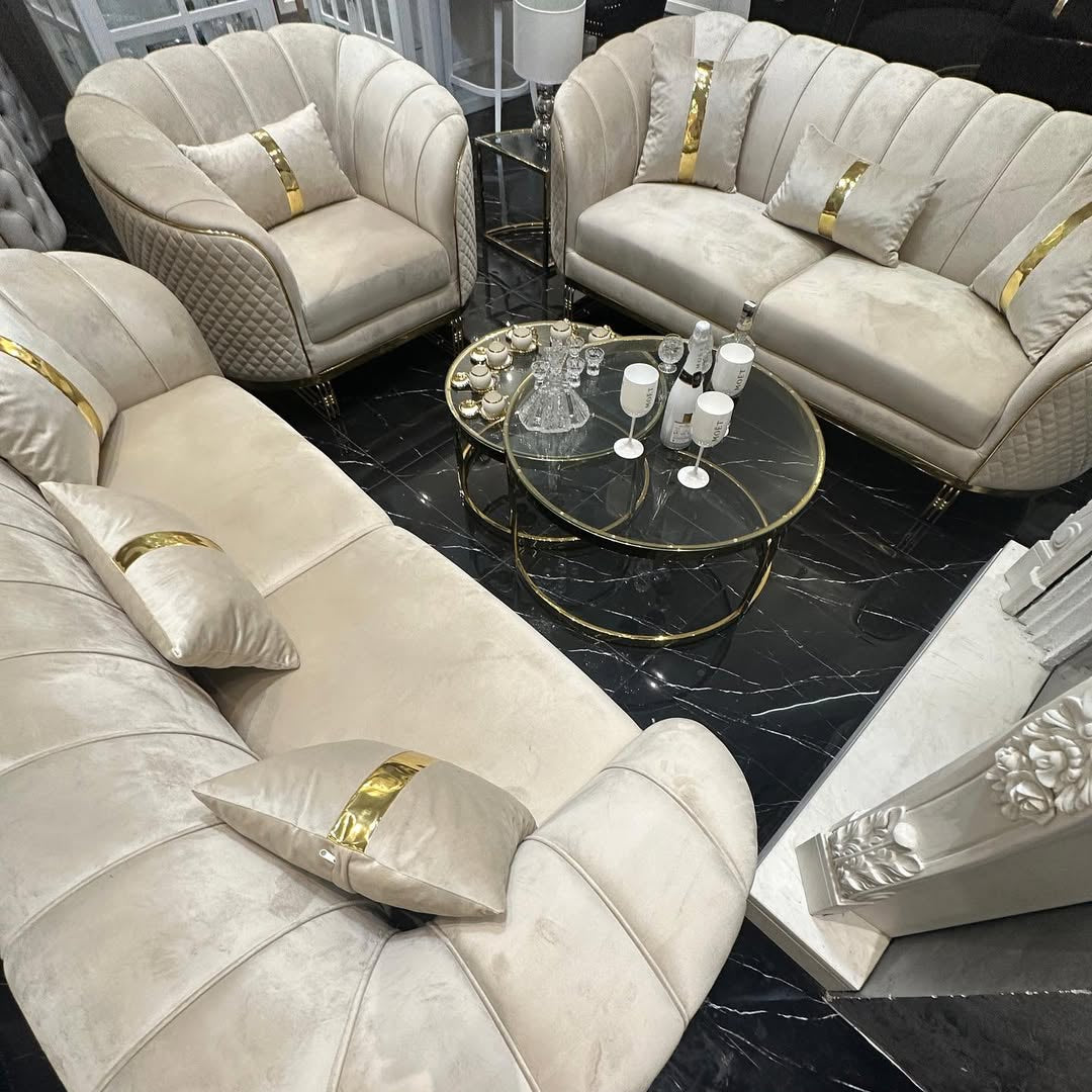 Sedačková sestava Glamour Trio Beige Gold