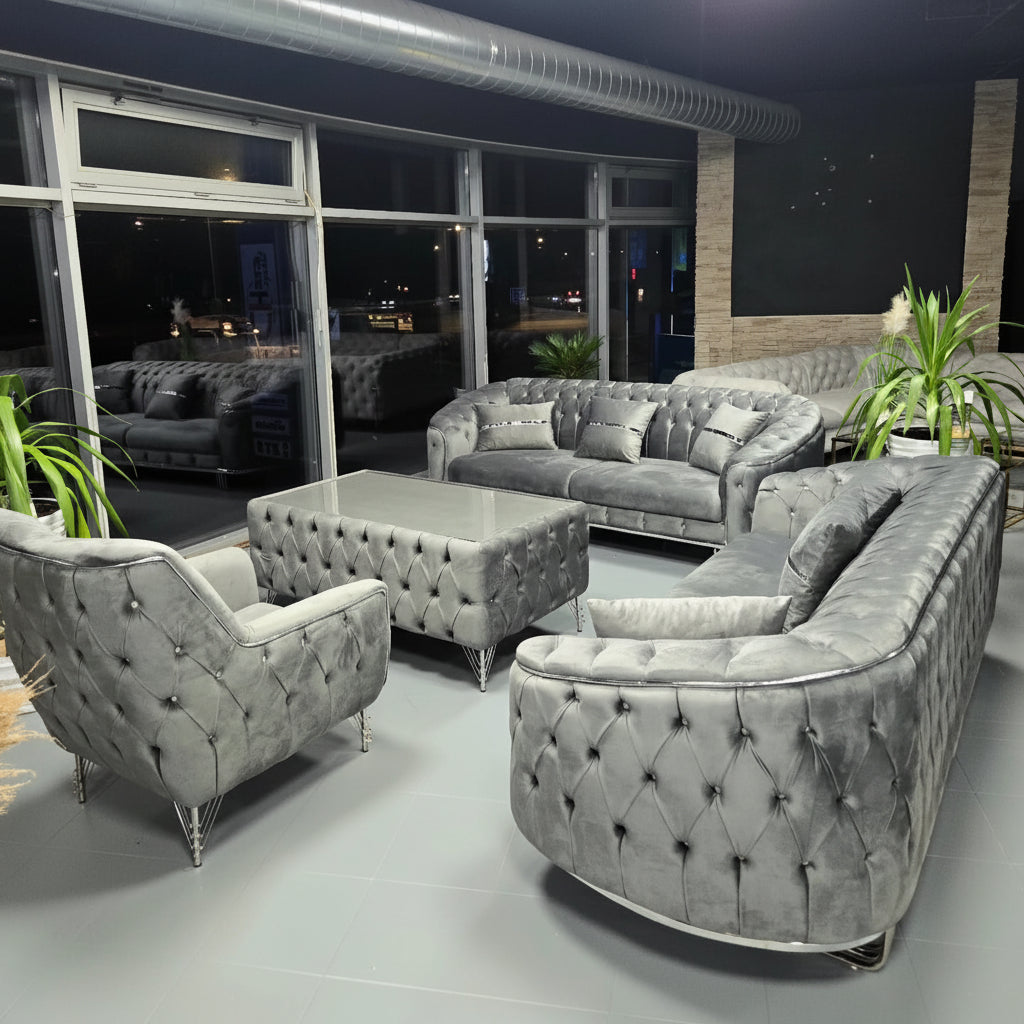 Luxusní sedací souprava CHESTERFIELD GREY – set 3+3+1